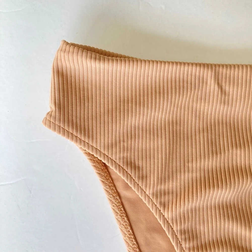 NWT Frankies Bikinis Jenna Ribbed Neutral High Waisted Bikini Bottoms Sz S
